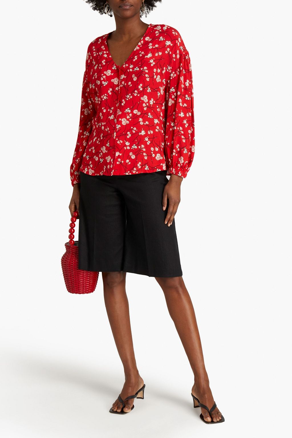 BA&SH Gessie gathered floral-print crepe blouse