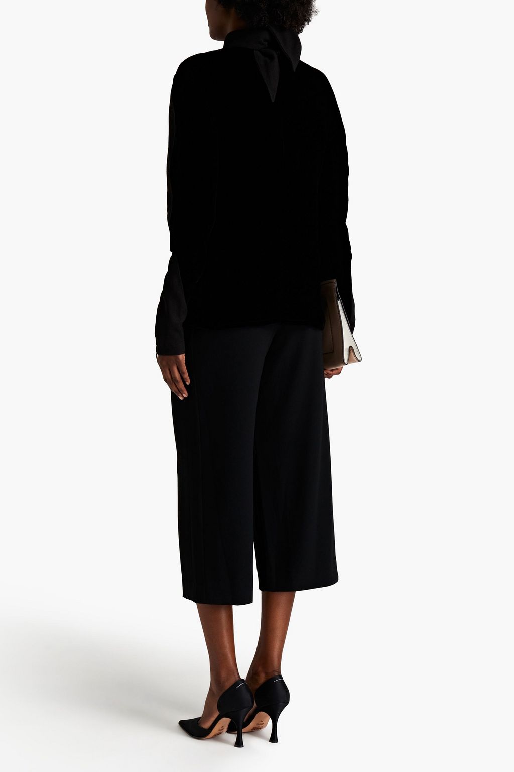 PROENZA SCHOULER Tie-neck crepe-paneled velvet top