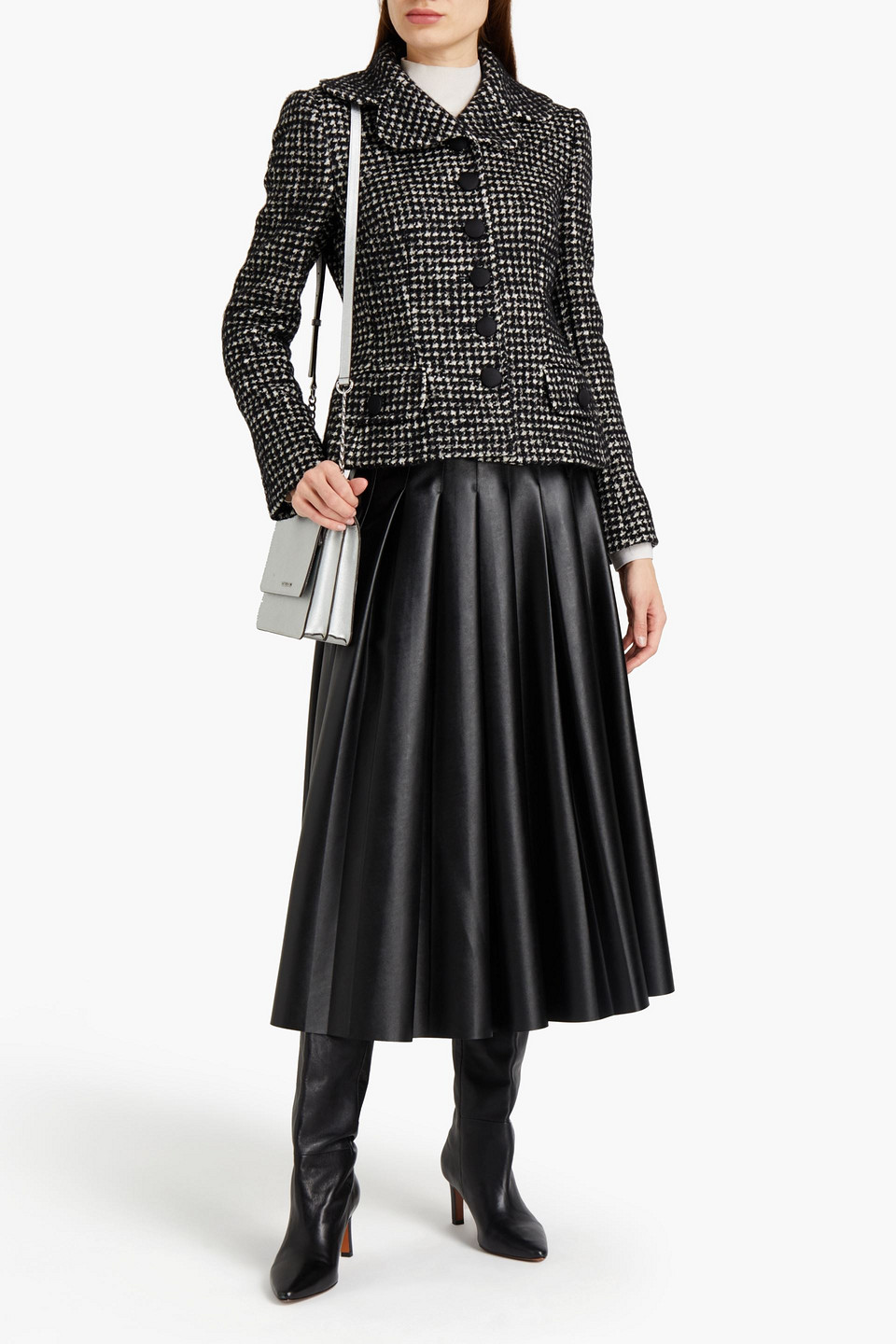 Dolce & Gabbana Houndstooth Tweed Peplum Jacket In Black