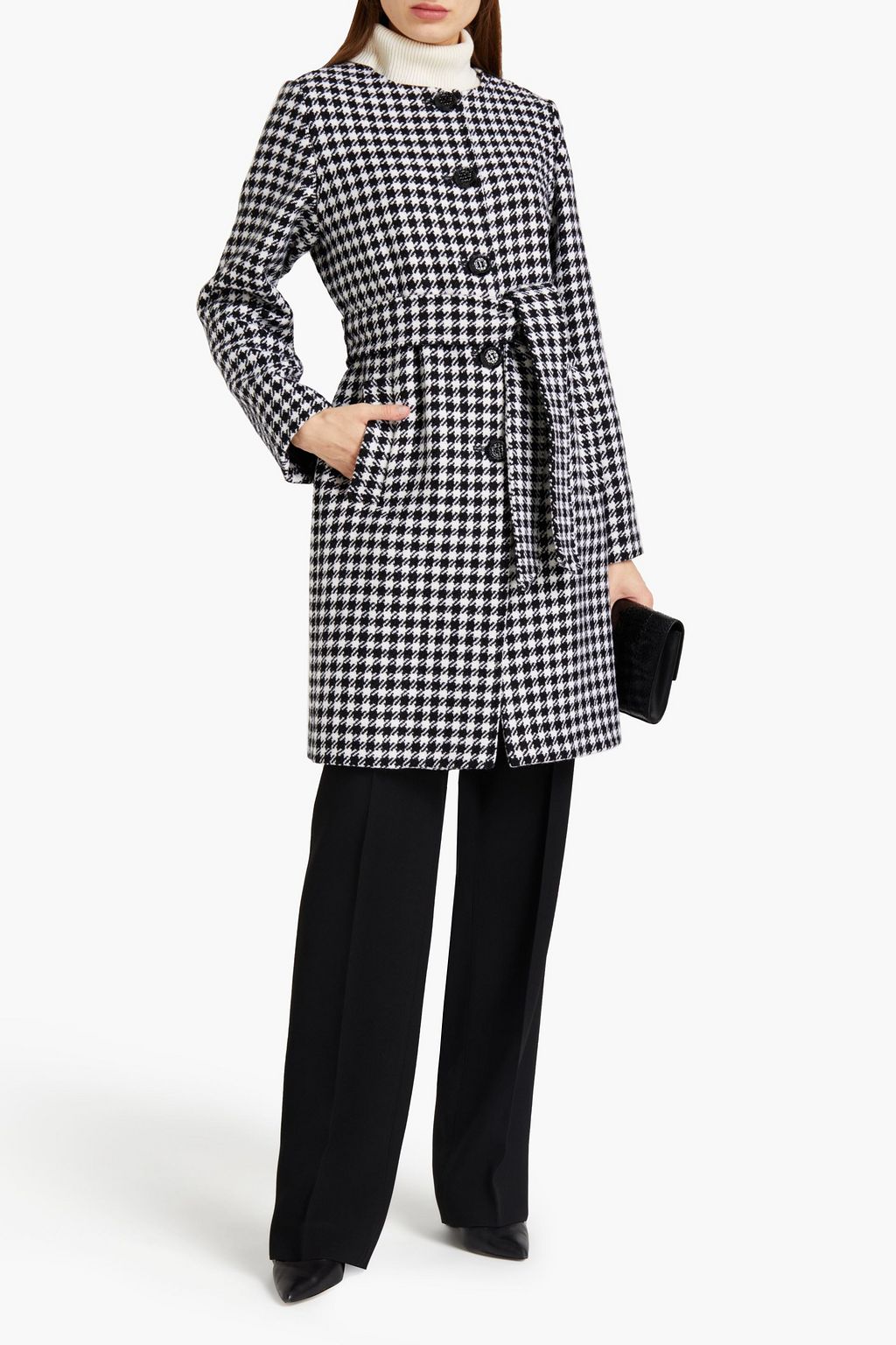 DOLCE&GABBANA Belted houndstooth wool-blend tweed coat