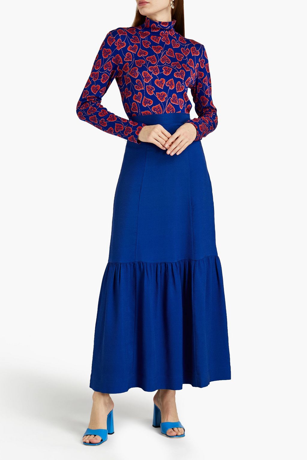 RODEBJER Gathered cotton and silk-blend crepon maxi skirt