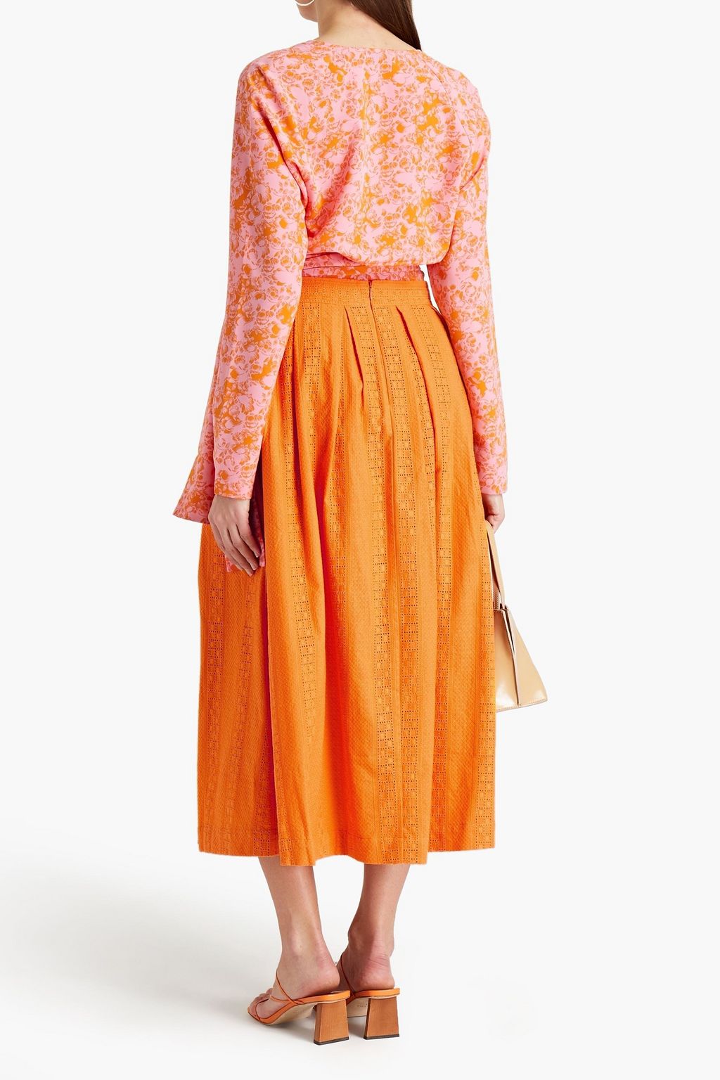 RODEBJER Pleated broderie anglaise cotton midi skirt