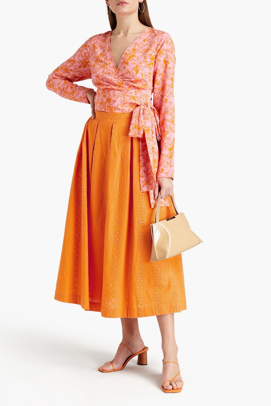 RODEBJER Pleated broderie anglaise cotton midi skirt