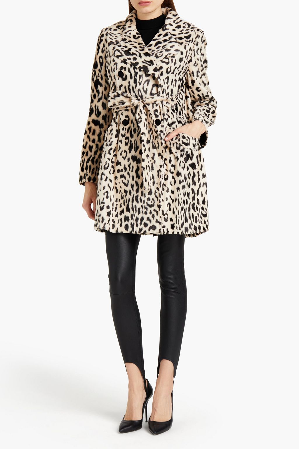 DOLCE&GABBANA Double-breasted leopard-print faux fur coat