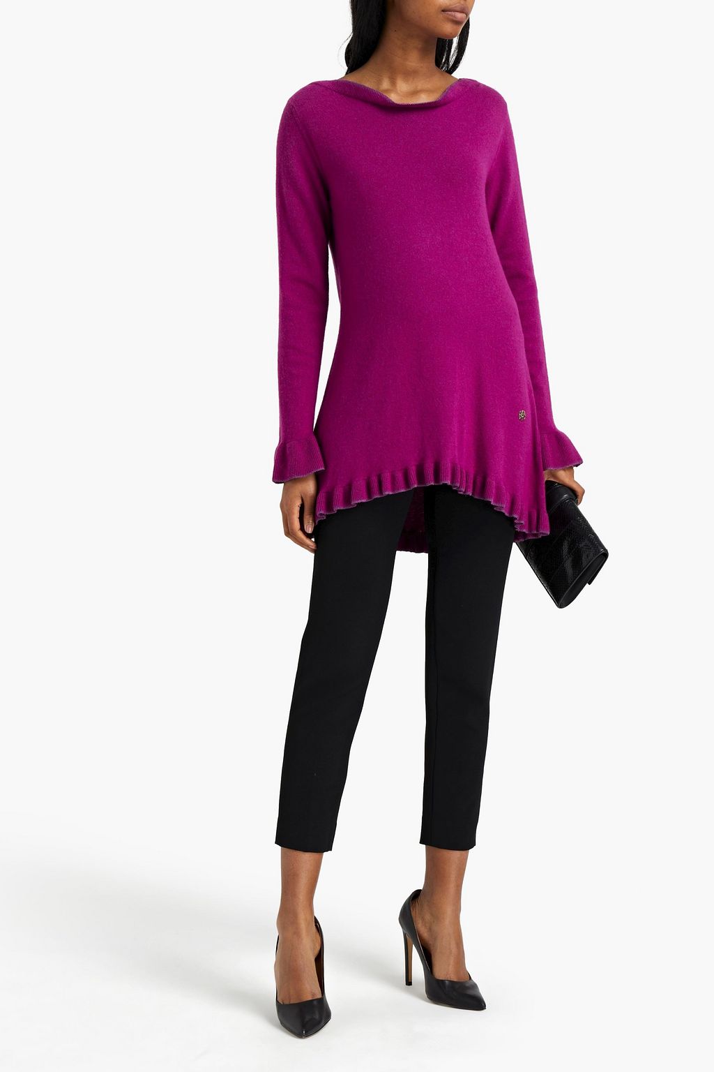 ROBERTO CAVALLI Ruffle-trimmed knitted sweater