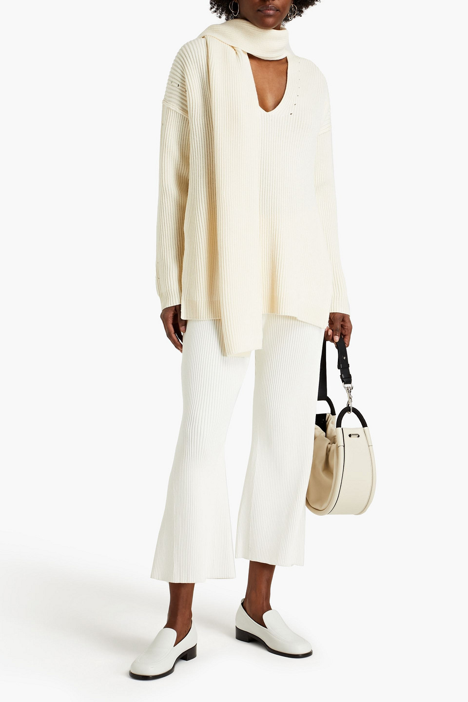 Proenza Schouler Ribbed-knit Kick-flare Pants In White