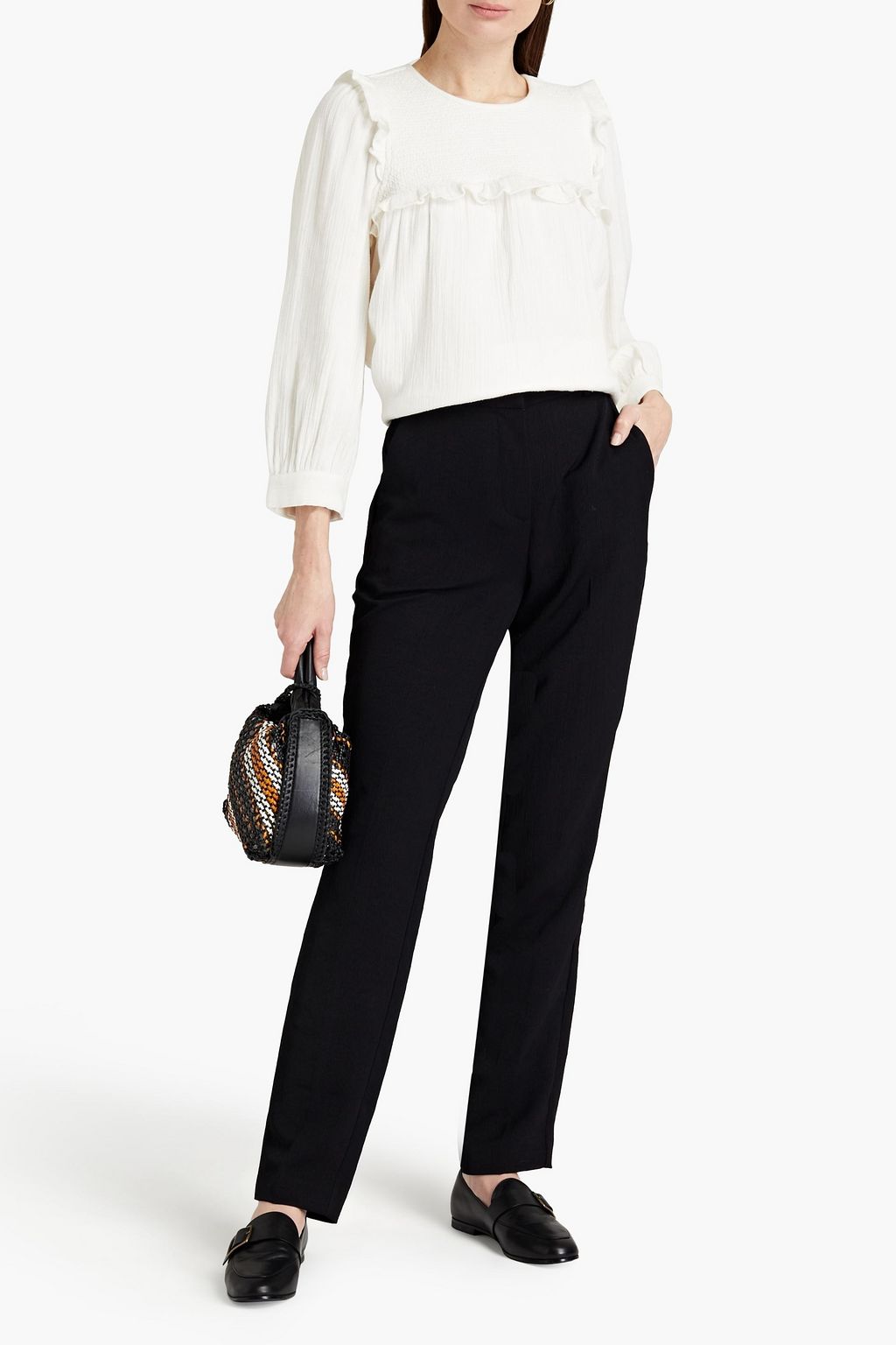 BA&SH Klein smocked cotton-gauze blouse