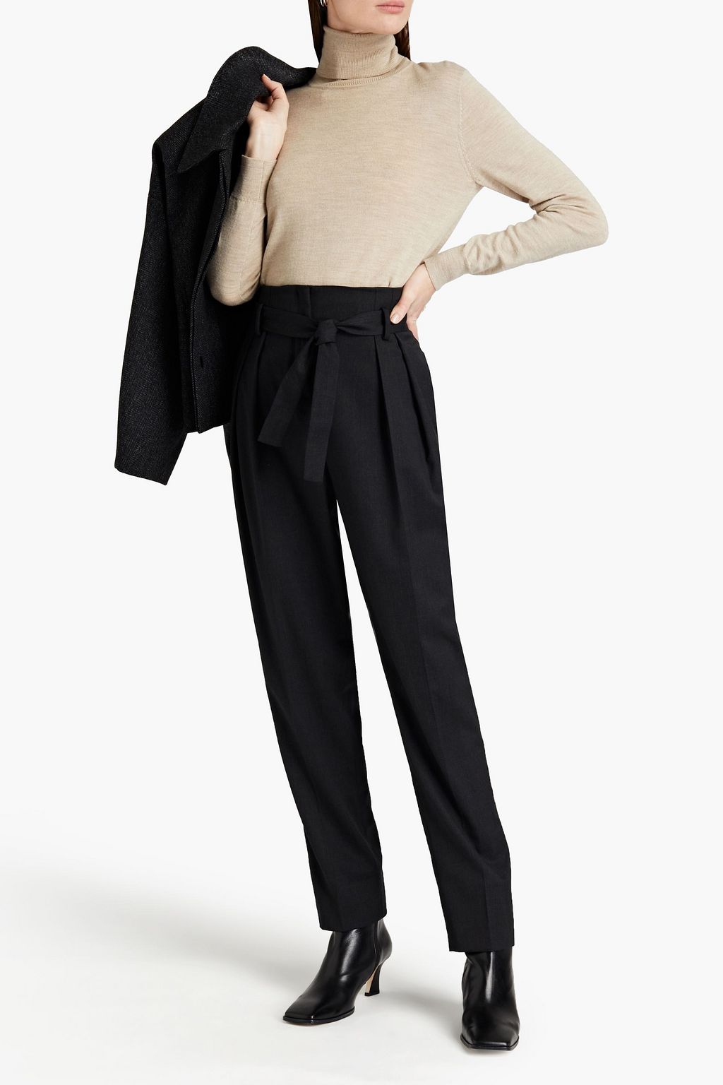 BA&SH Filou belted pleated twill tapered pants