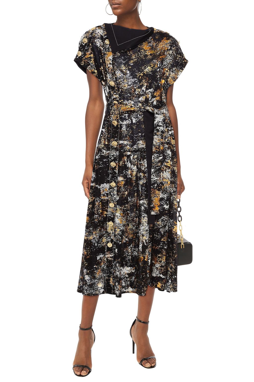 PROENZA SCHOULER Plissiertes Midikleid aus Seiden-Georgette mit Print und Verzierung