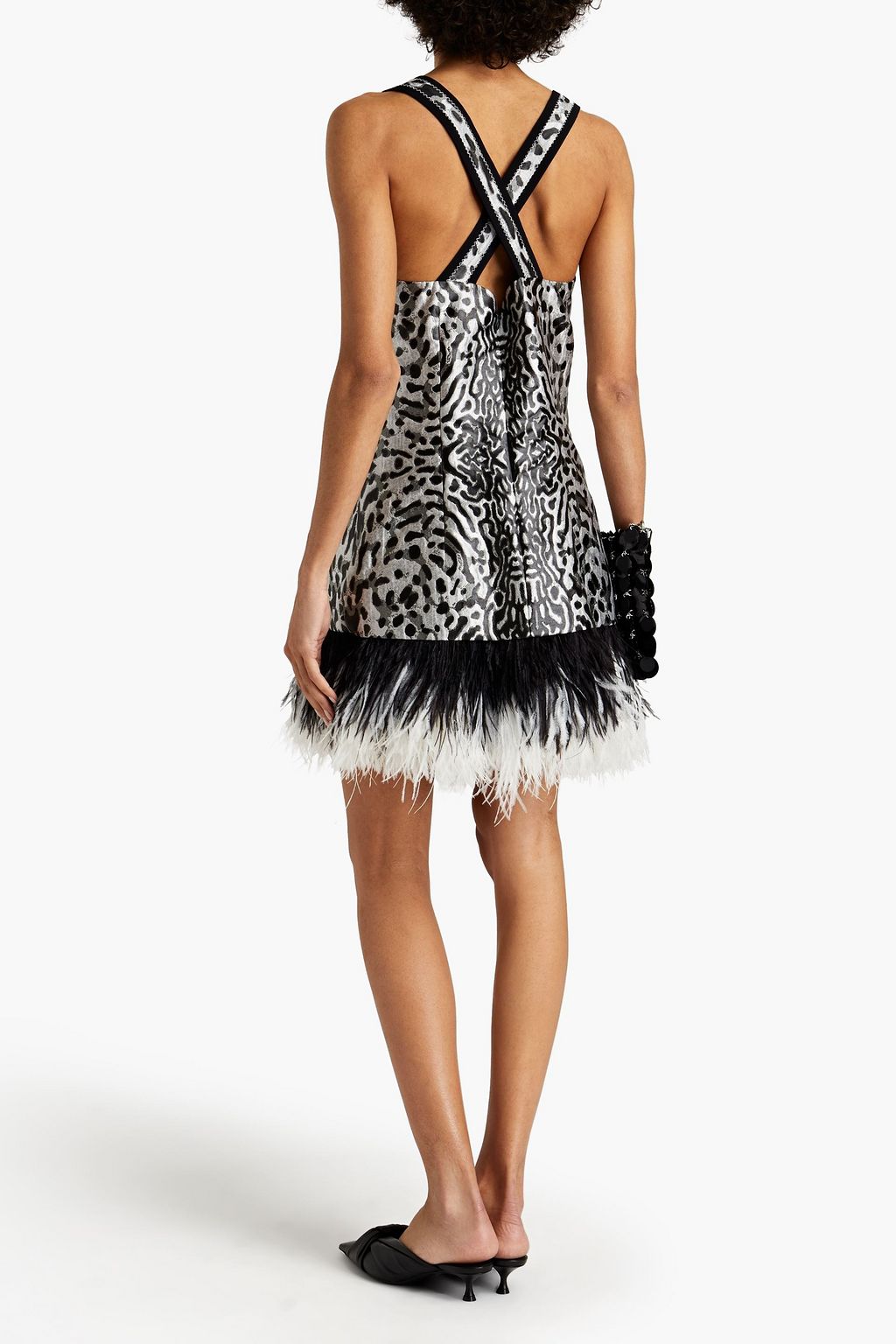 PROENZA SCHOULER Minikleid aus Jacquard mit Leopardenmuster und Federn