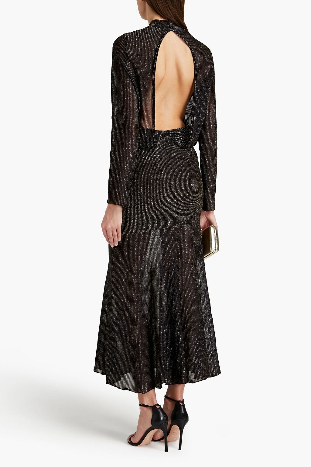 VICTORIA BECKHAM Cutout metallic ribbed-knit maxi dress