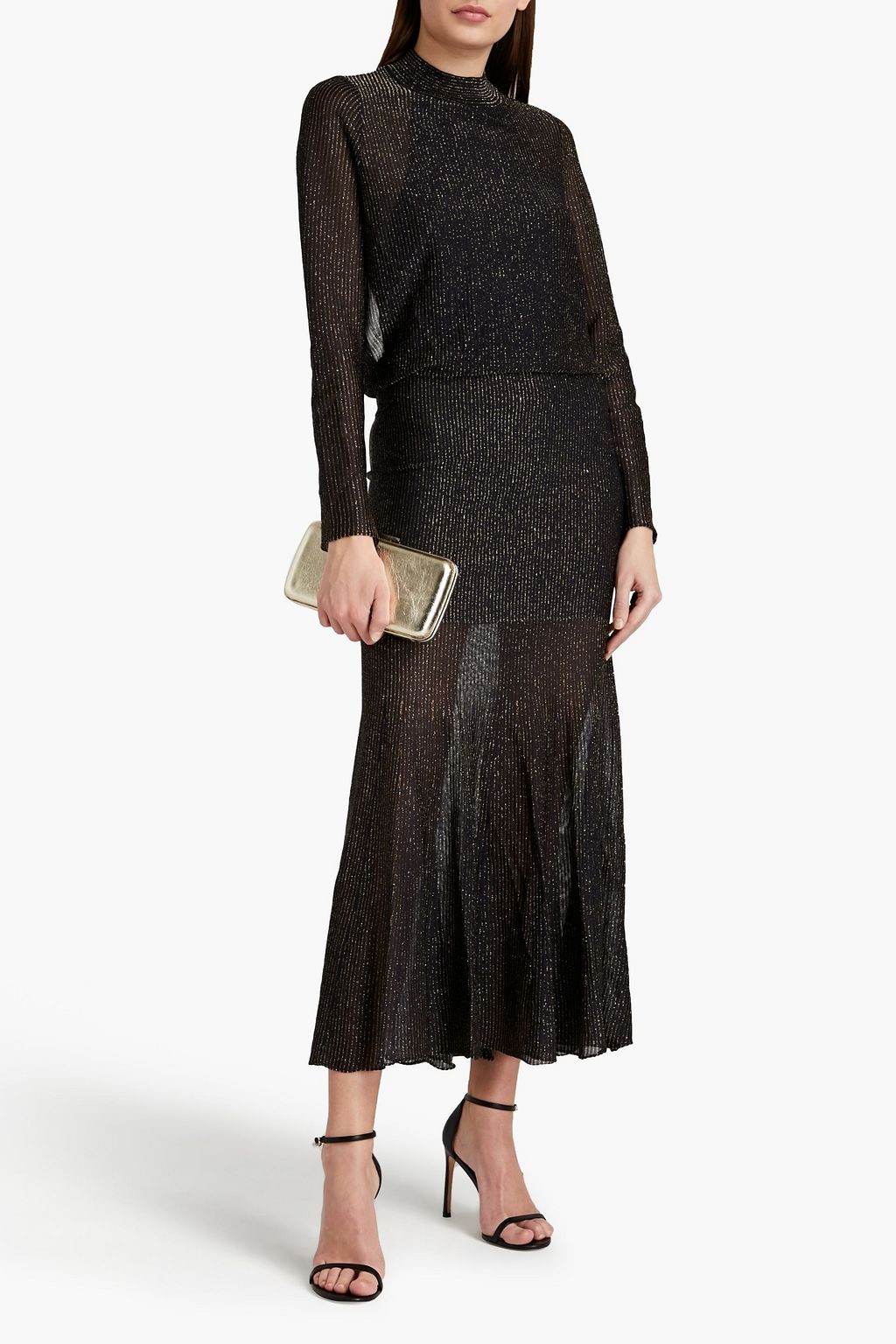 VICTORIA BECKHAM Cutout metallic ribbed-knit maxi dress
