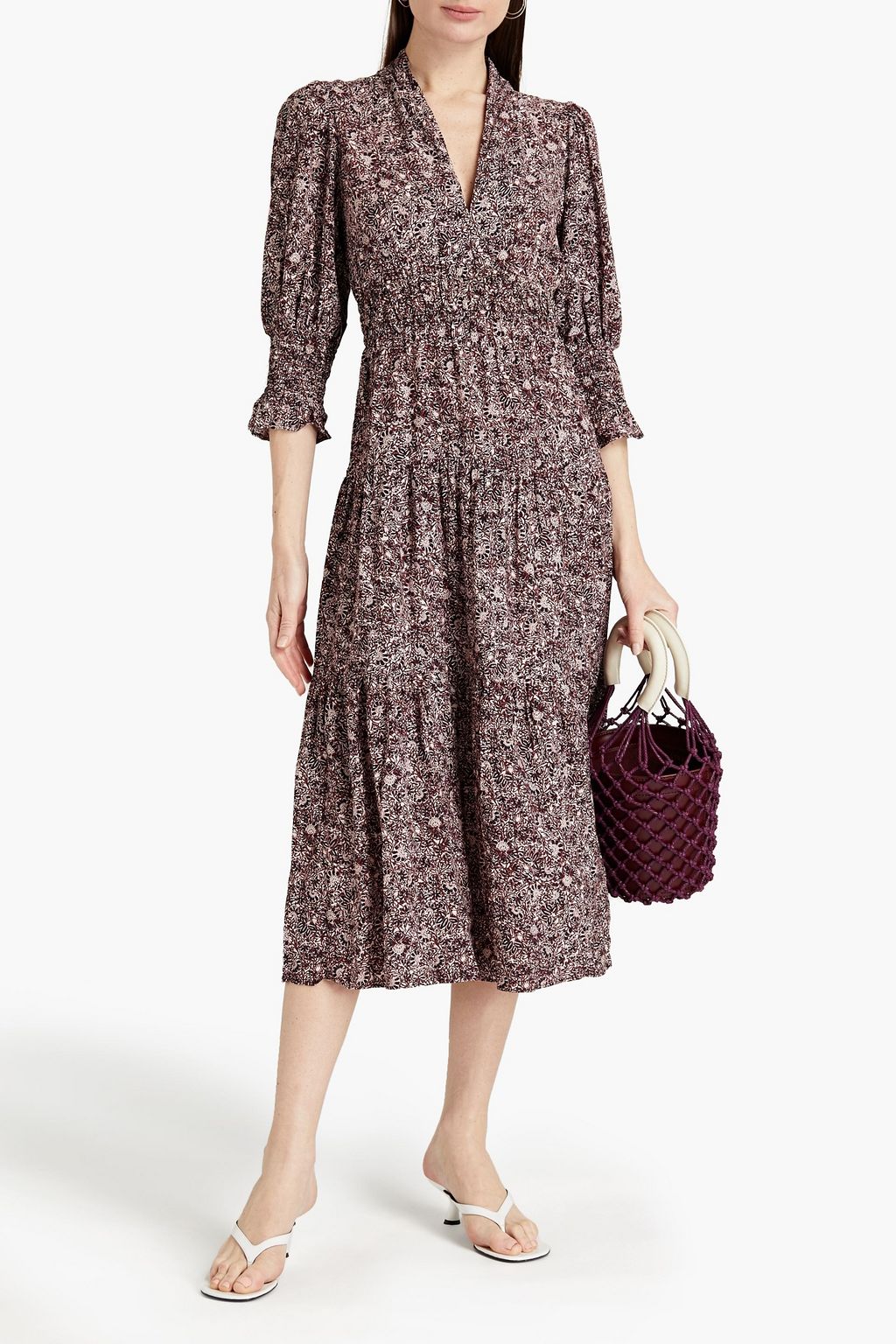 BA&SH Glee gathered printed crepe midi dress
