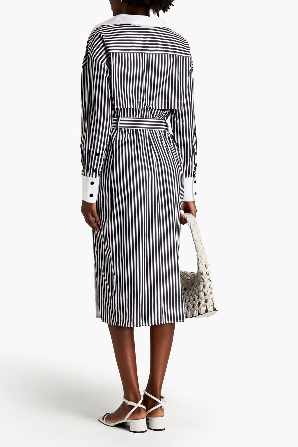 PROENZA SCHOULER Cutout striped cotton-poplin midi wrap dress