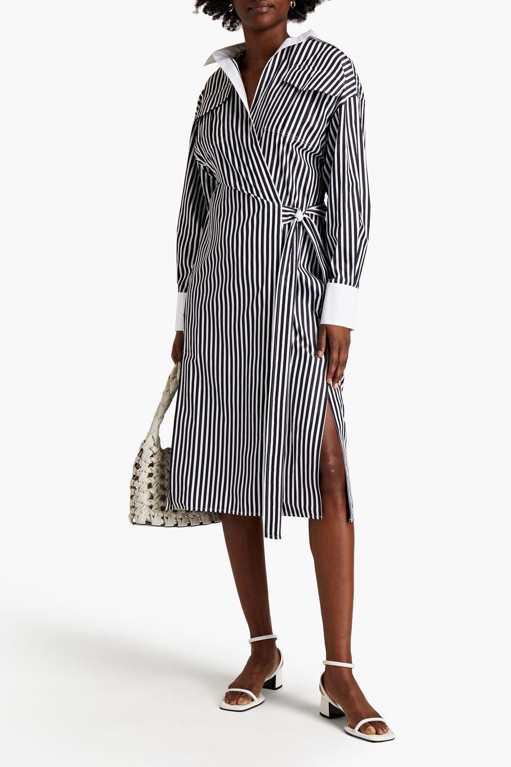 PROENZA SCHOULER Cutout striped cotton-poplin midi wrap dress