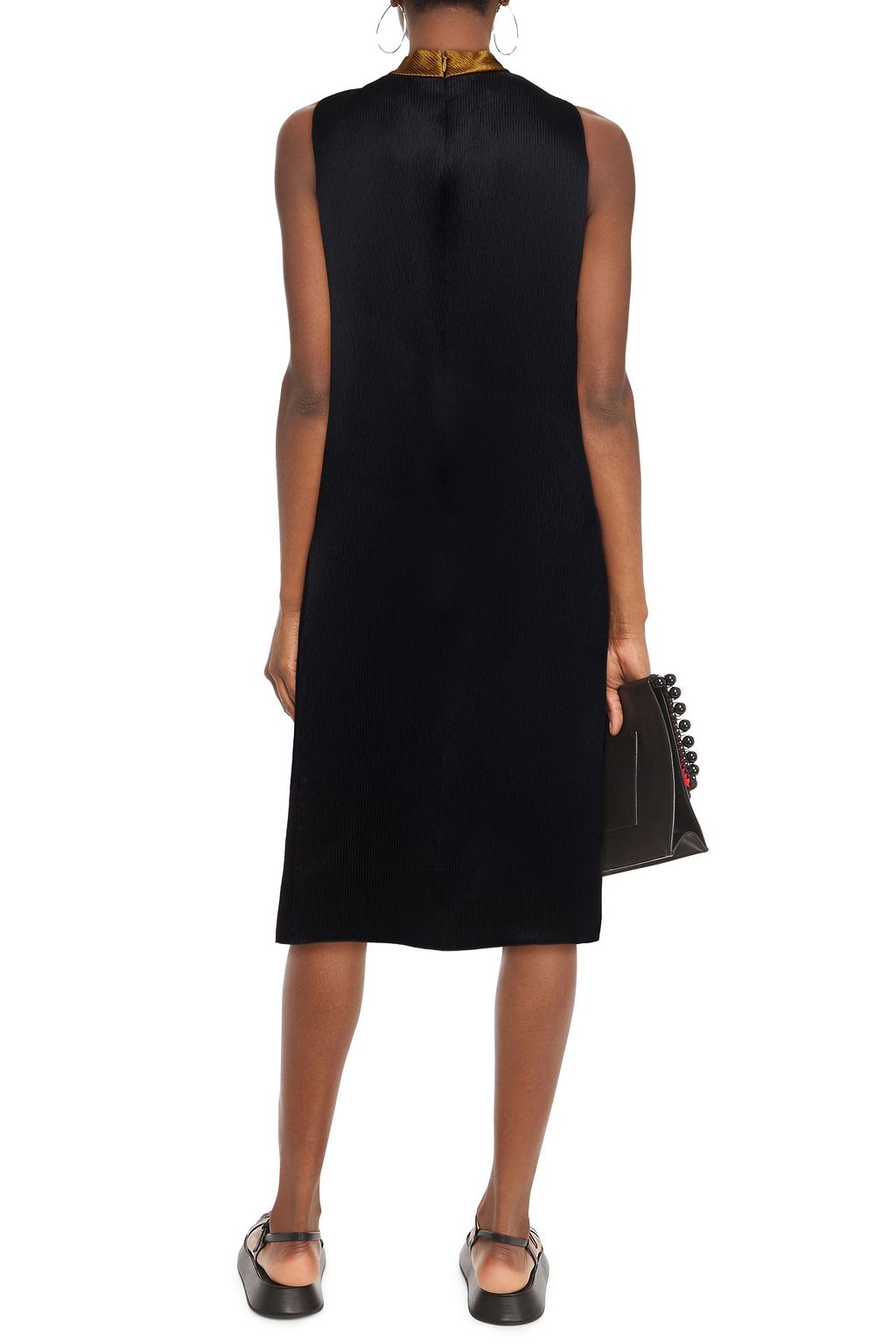 PROENZA SCHOULER Plissiertes Midikleid aus glänzendem Crêpe in Colour-Block-Optik