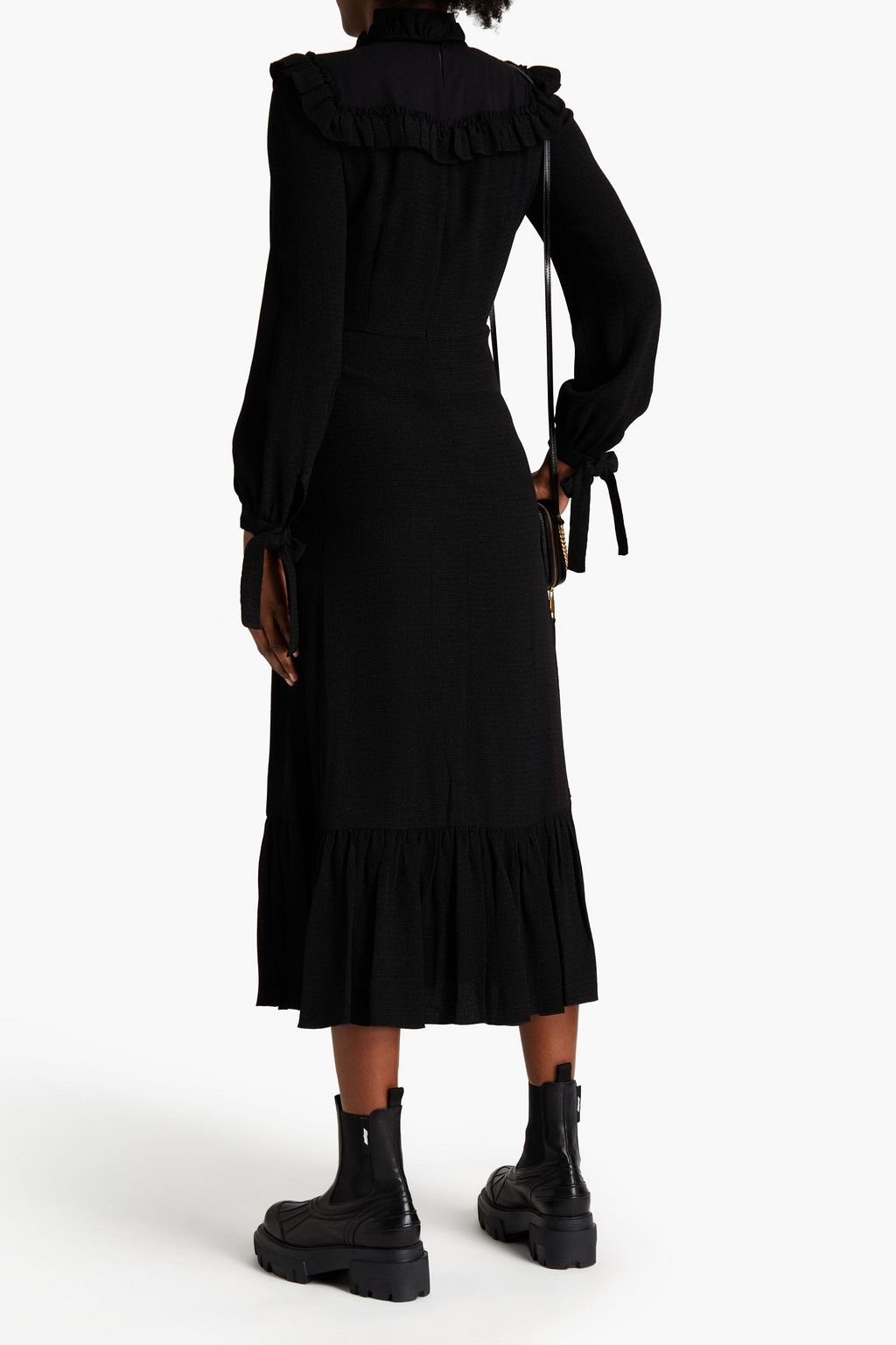 MARC JACOBS Paneled Swiss-dot hammered satin-jacquard midi dress