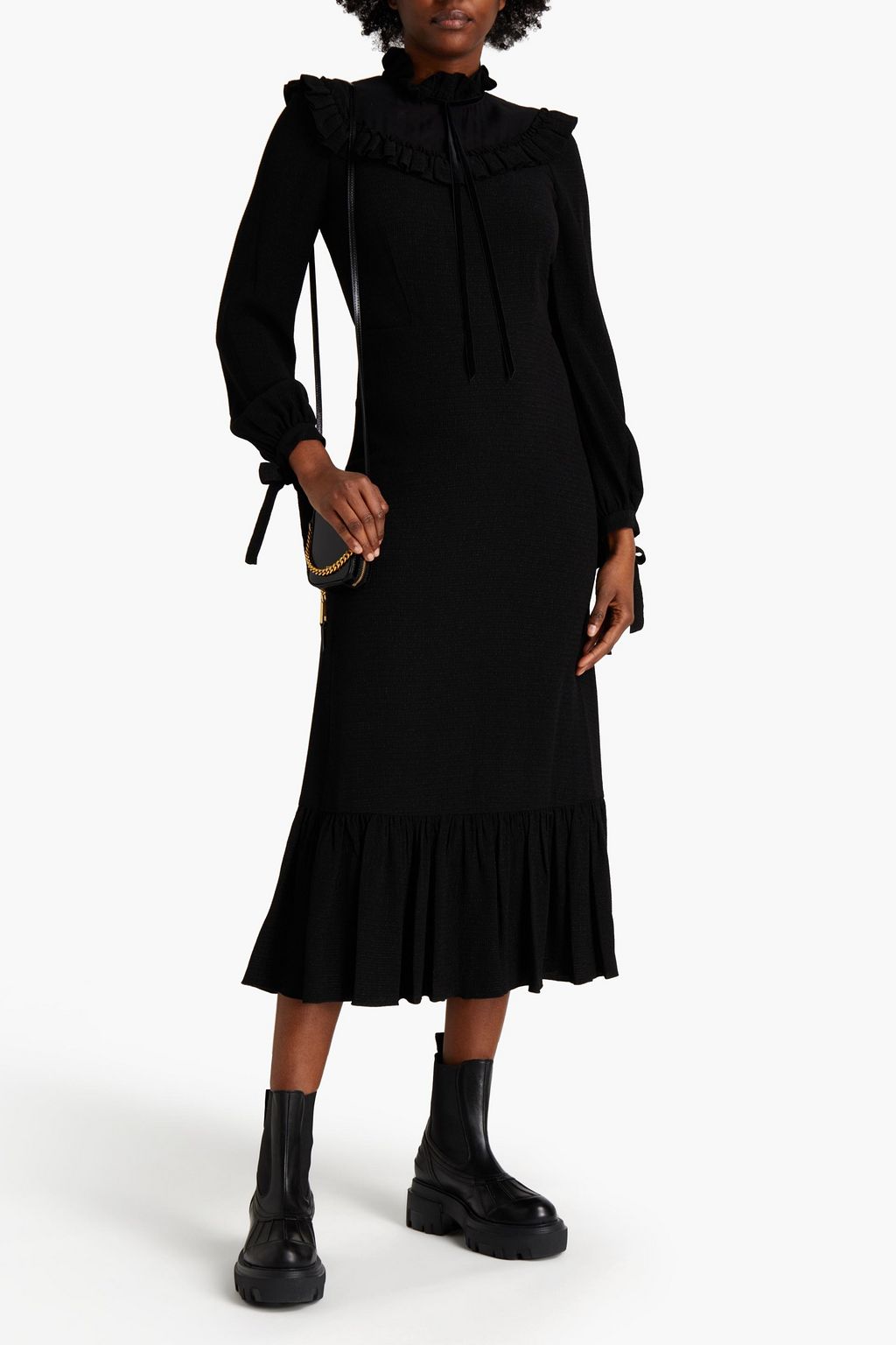 MARC JACOBS Paneled Swiss-dot hammered satin-jacquard midi dress