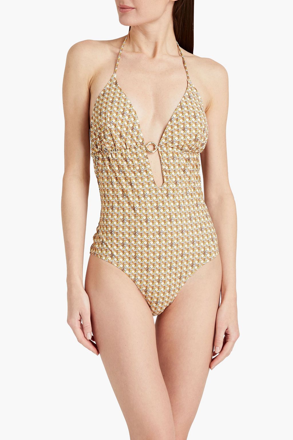 TORY BURCH Floral-print halterneck swimsuit