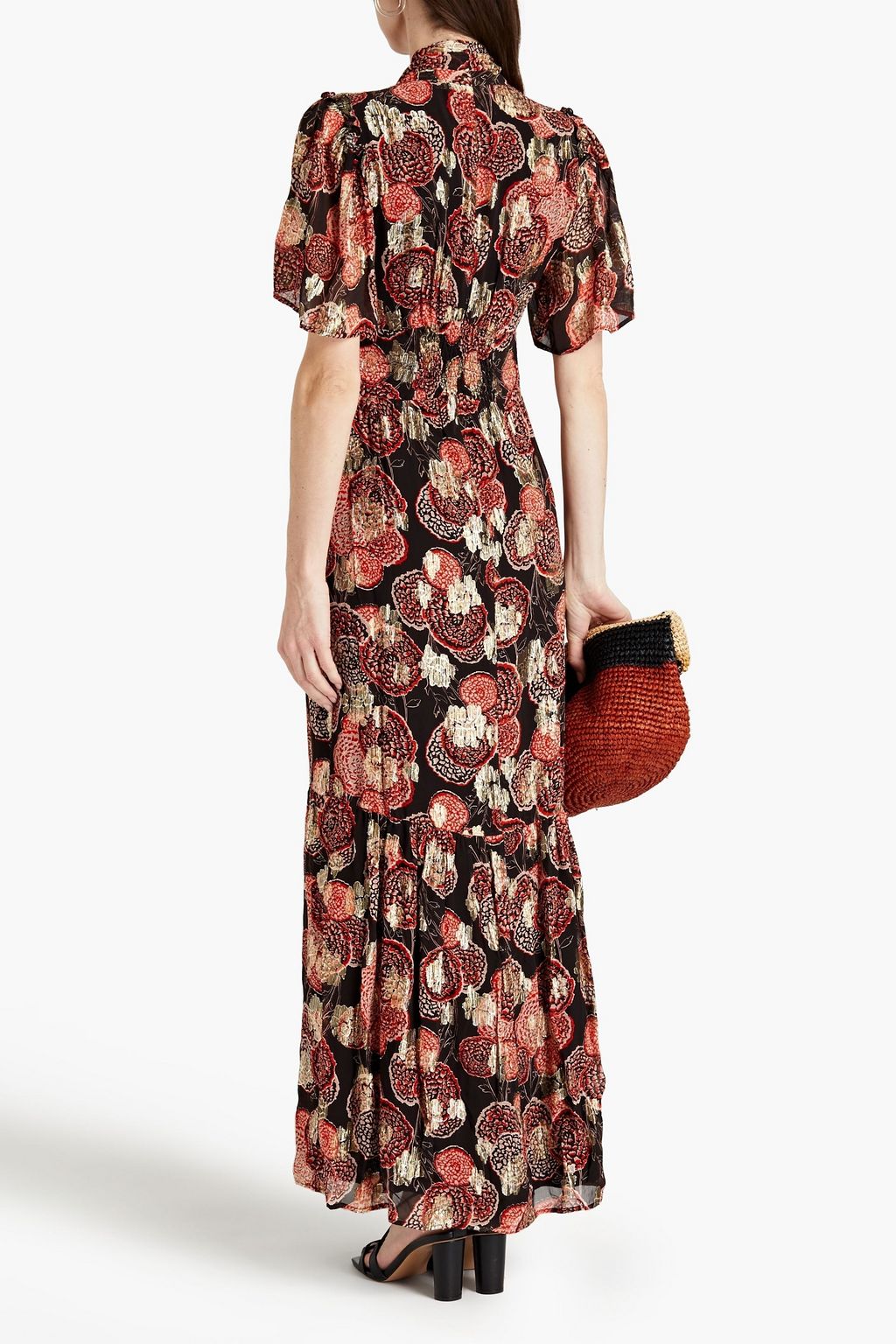 BA&SH Hide floral-print metallic fil coupé georgette maxi dress
