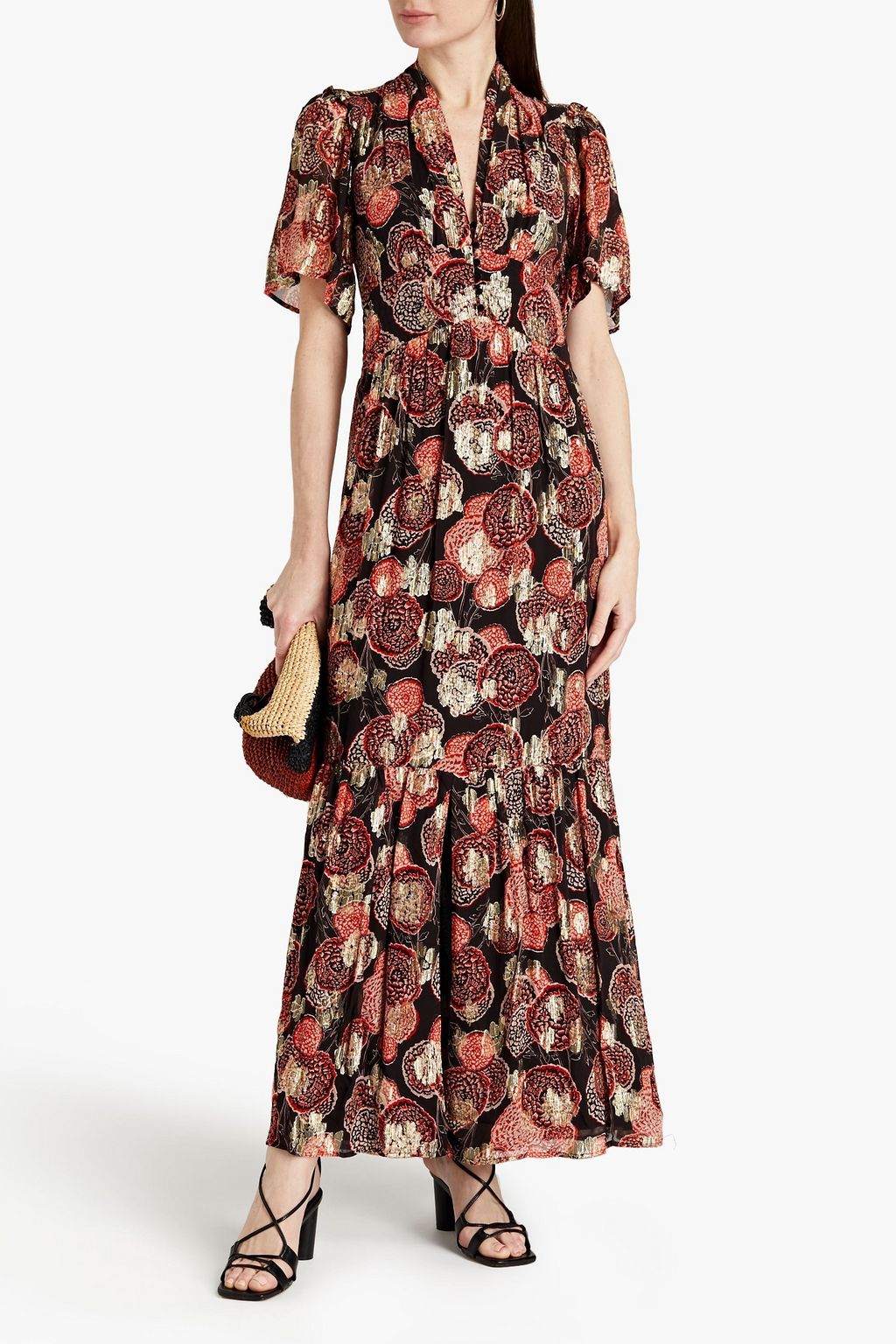 BA&SH Hide floral-print metallic fil coupé georgette maxi dress
