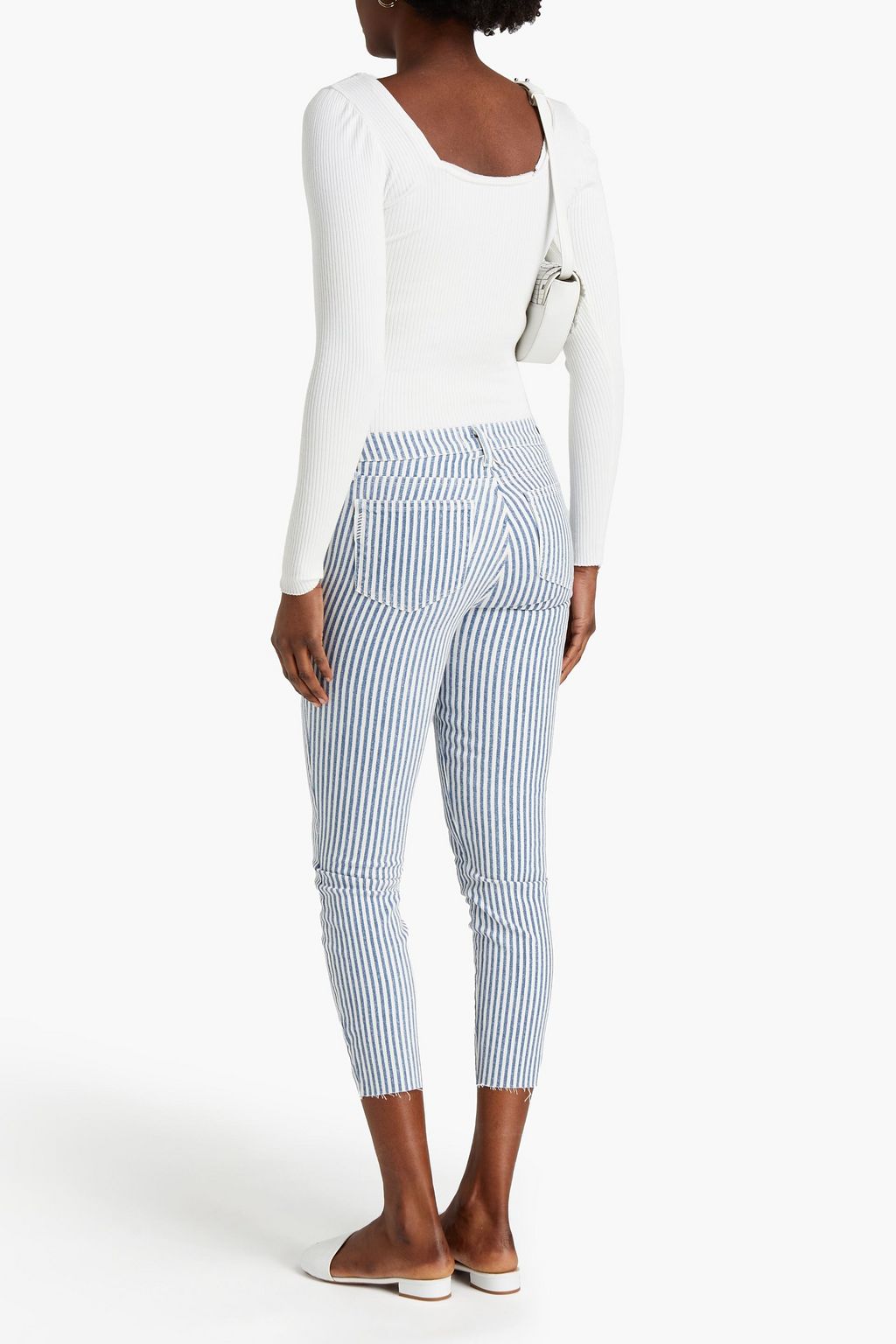 PAIGE Cropped striped mid-rise skinny jeans