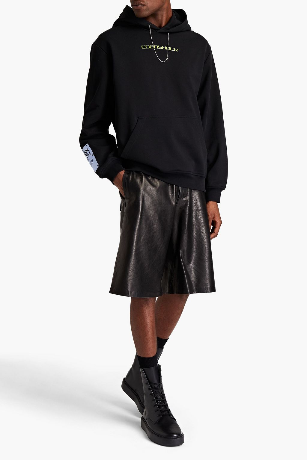 MCQ ALEXANDER MCQUEEN Chain-trimmed printed French cotton-terry hoodie