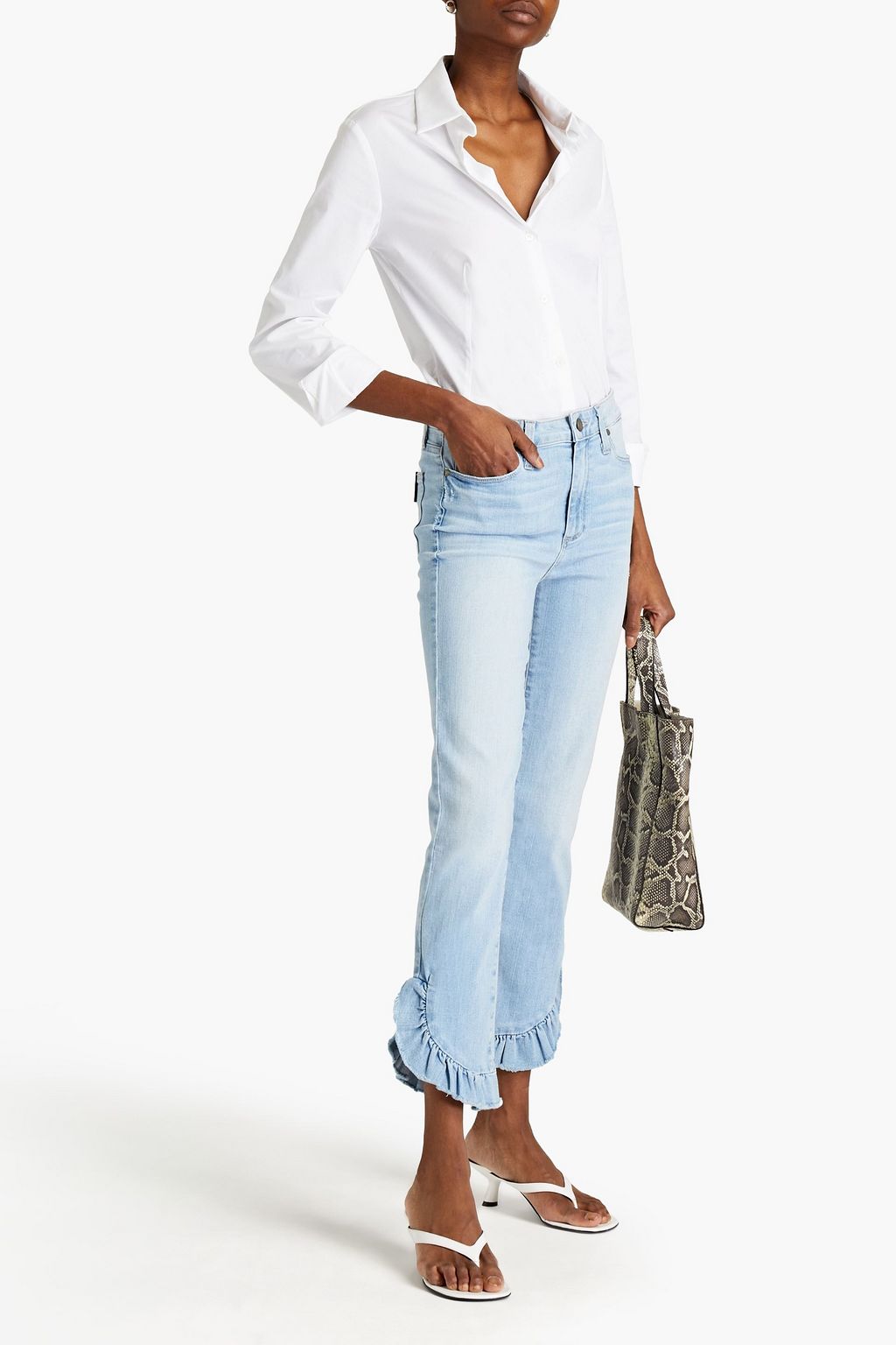 PAIGE Ruffled high-rise straight-leg jeans