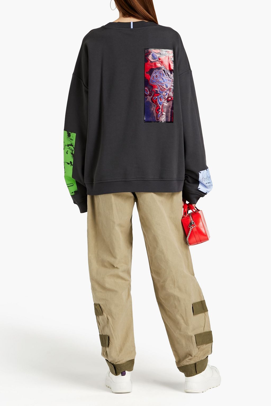 MCQ ALEXANDER MCQUEEN Appliqued two-tone cotton tapered pants