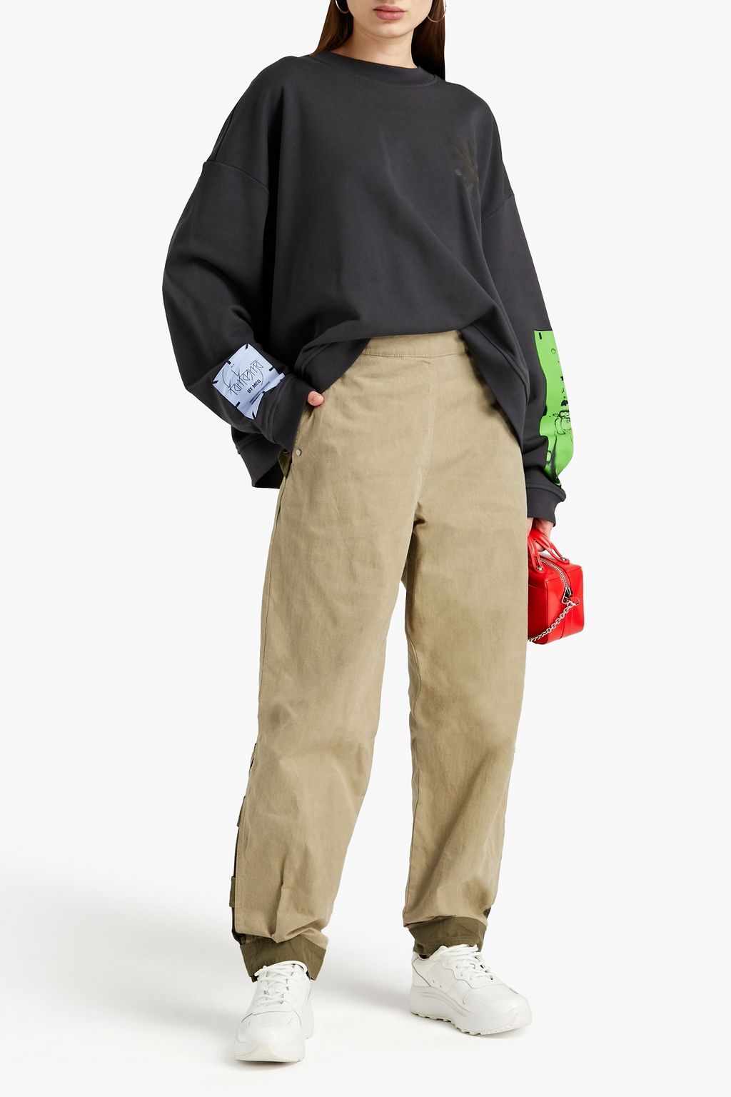 MCQ ALEXANDER MCQUEEN Appliqued two-tone cotton tapered pants