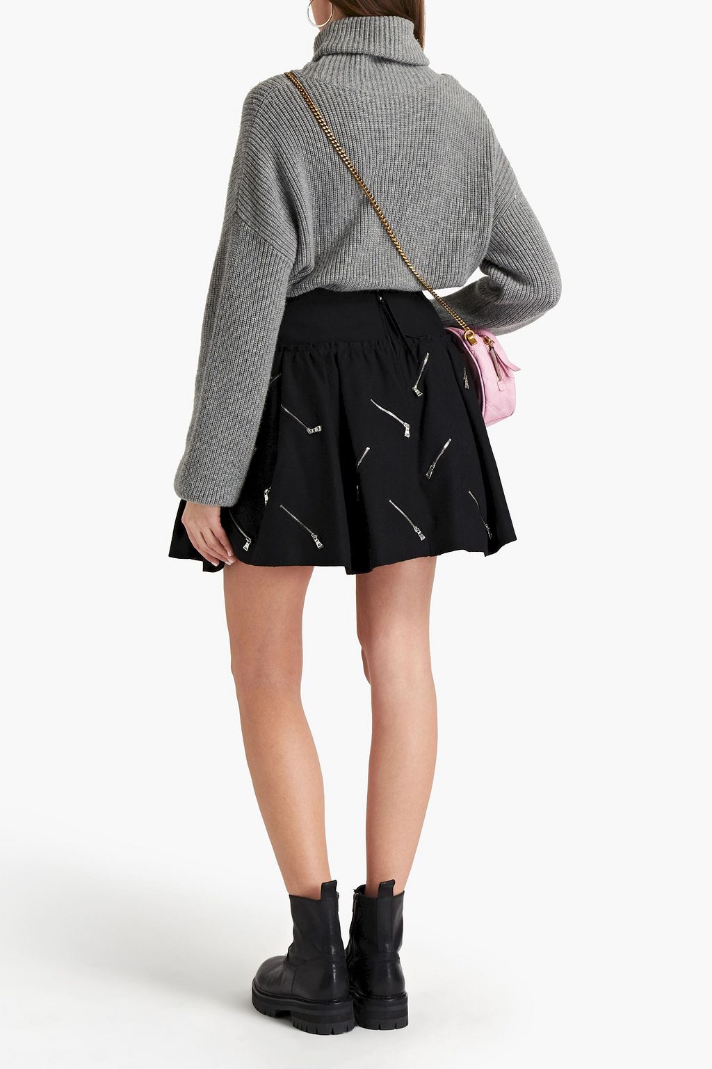 MARC JACOBS Zip-embellished gathered wool-blend felt mini skirt