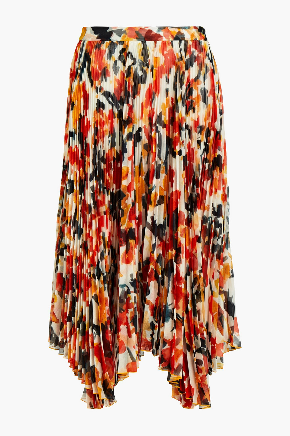 Proenza Schouler - Asymmetric pleated floral-print chiffon midi skirt - Orange