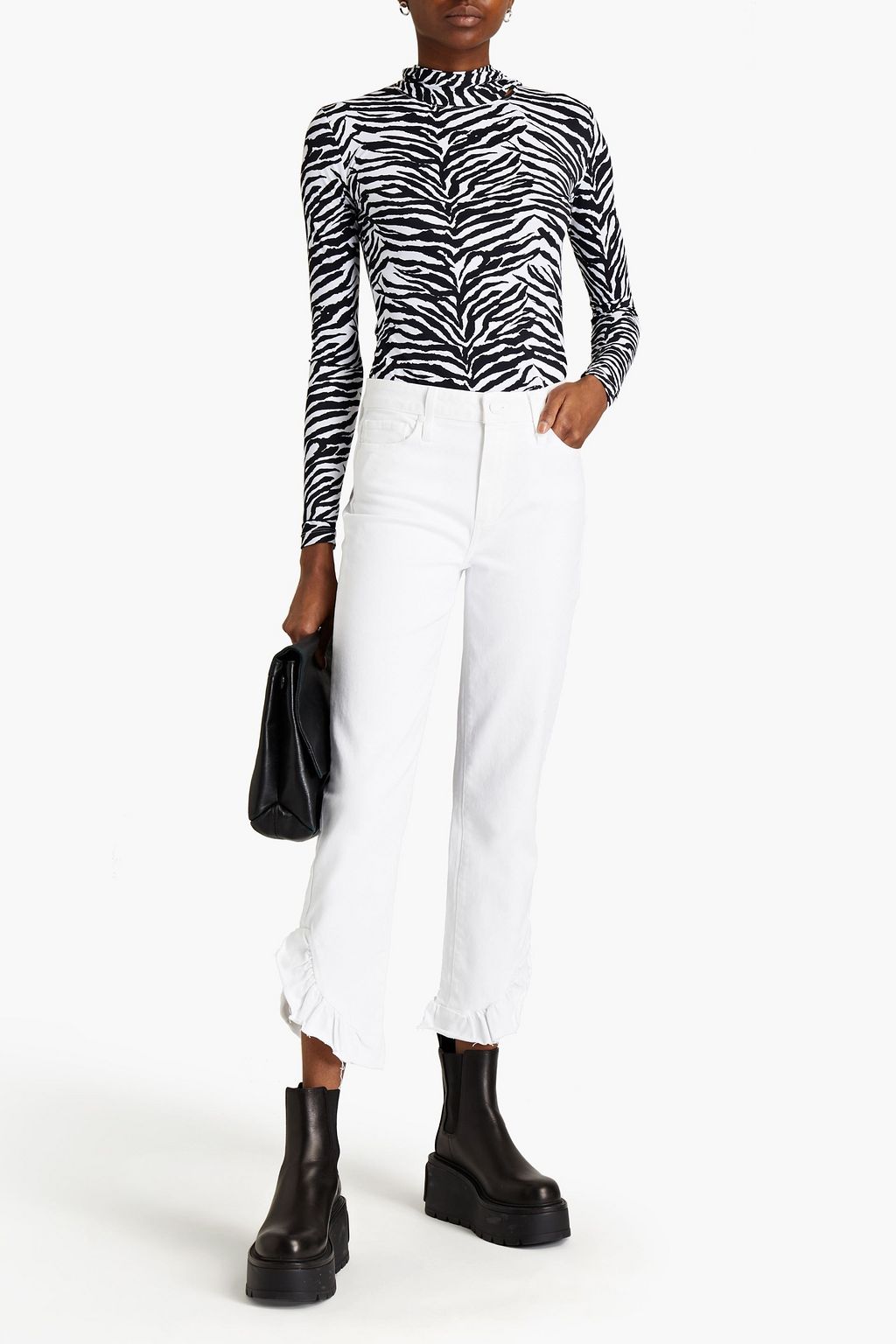 PAIGE Ruffled high-rise straight-leg jeans