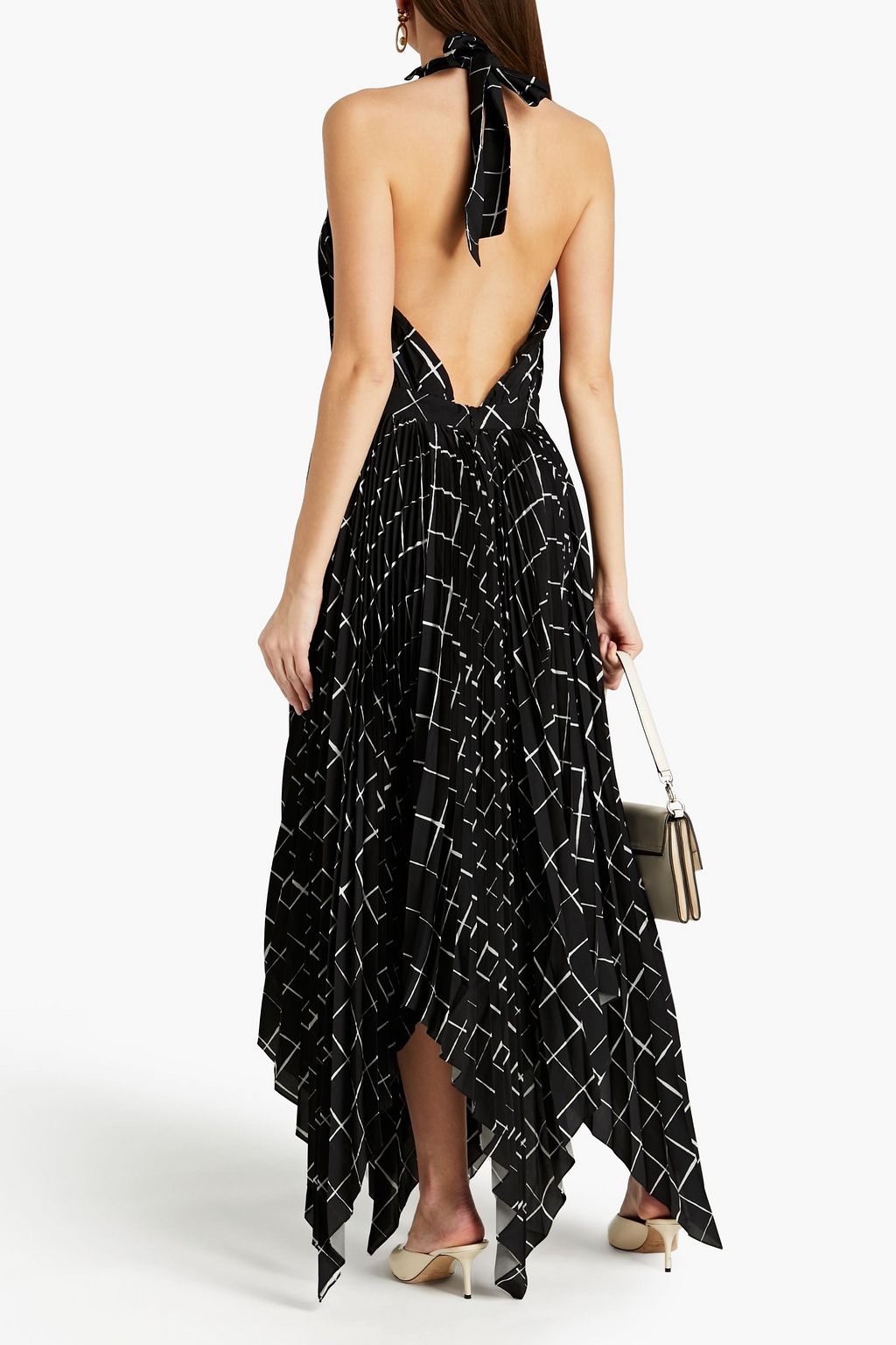 ALTUZARRA Dahlia asymmetric checked plissé crepe de chine halterneck midi dress
