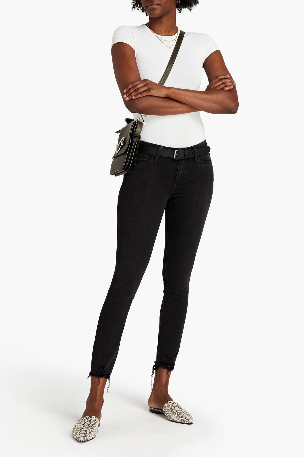 PAIGE Distressed mid-rise skinny jeans