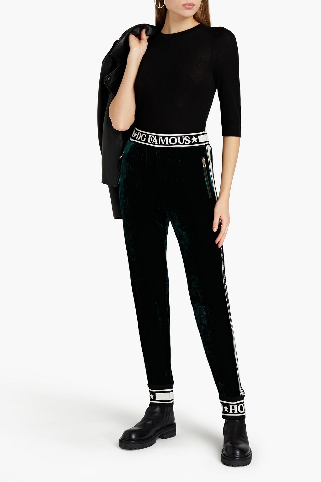 DOLCE&GABBANA Jacquard-trimmed velvet track pants