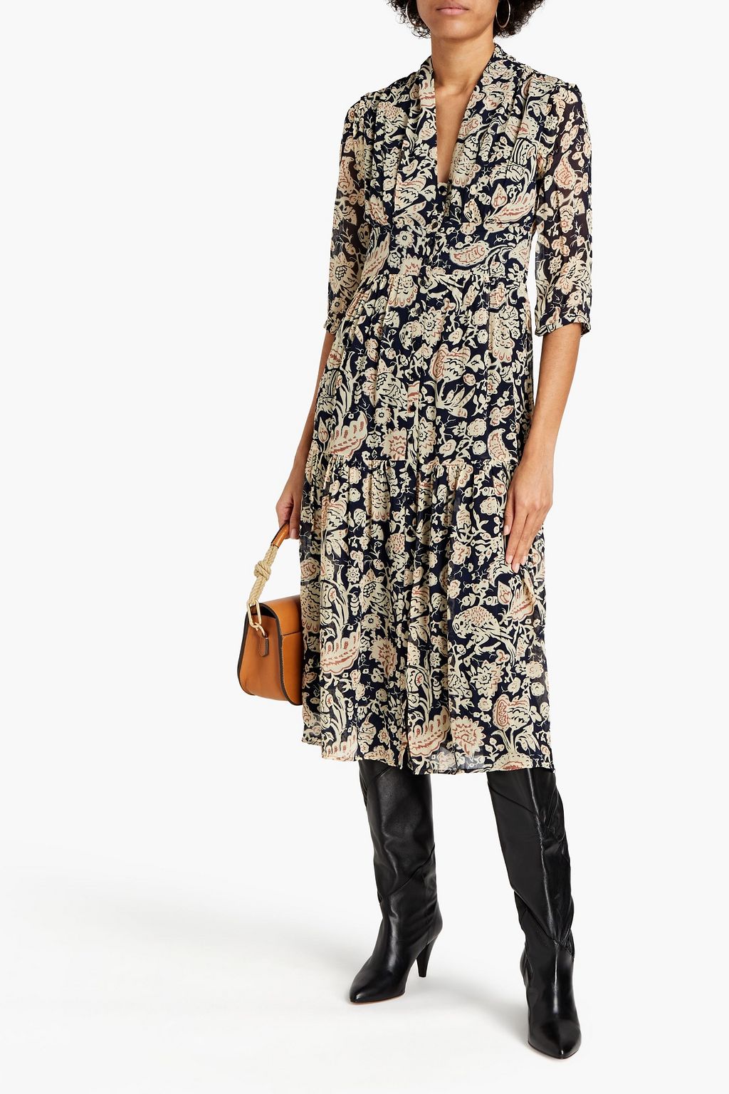 BA&SH Aline ruffle-trimmed printed georgette midi dress