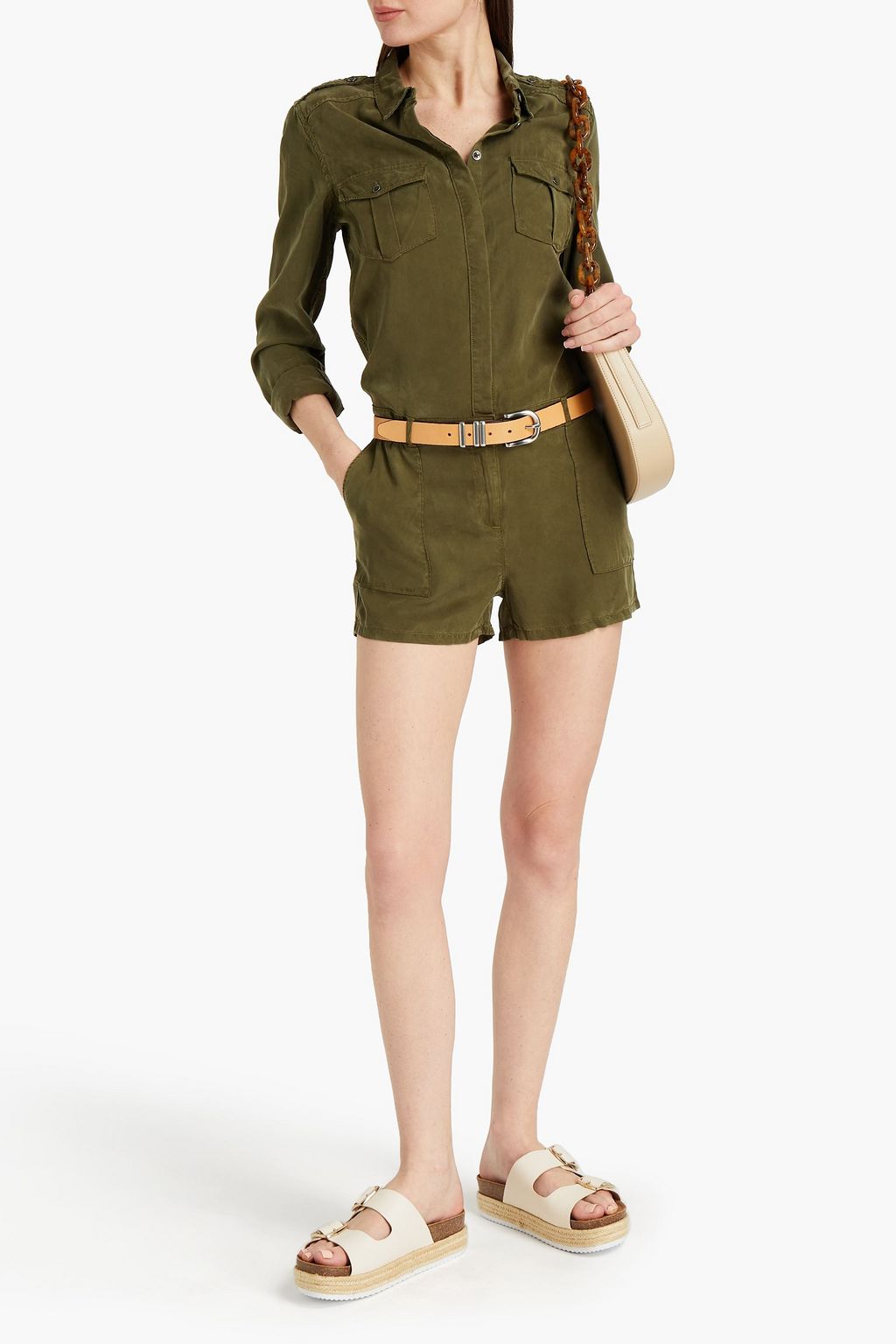 PAIGE Washed Lyocell-twill playsuit