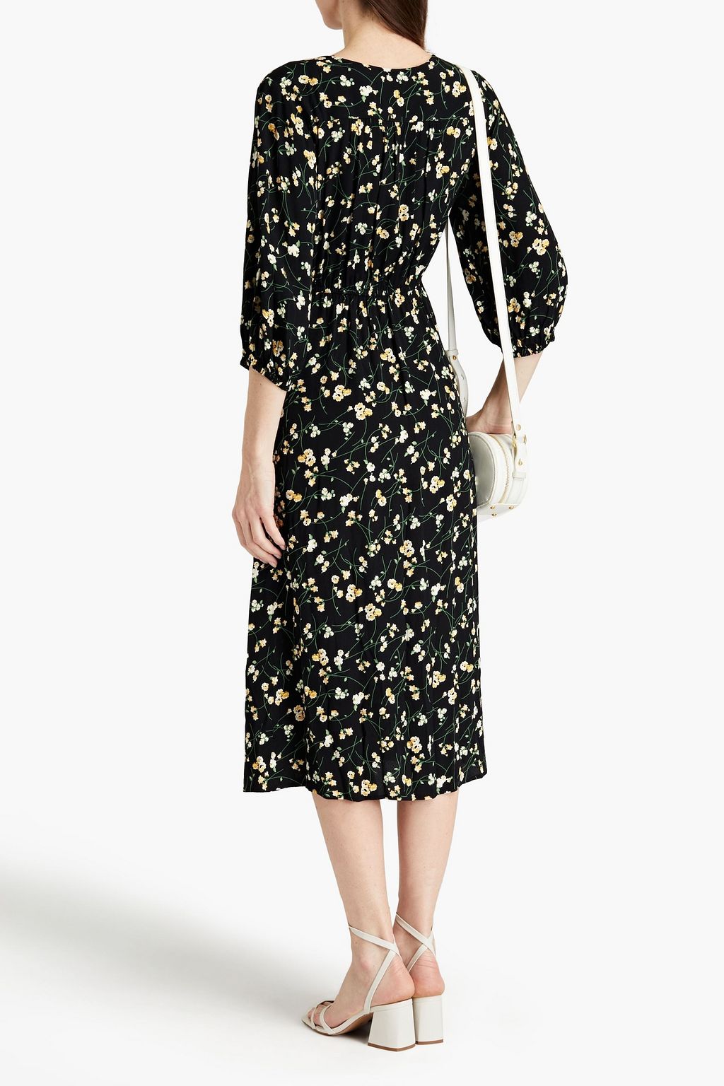 BA&SH Gina gathered floral-print crepe midi dress
