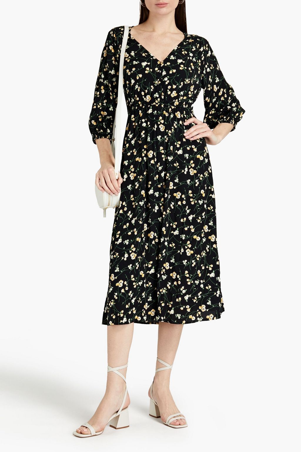 BA&SH Gina gathered floral-print crepe midi dress