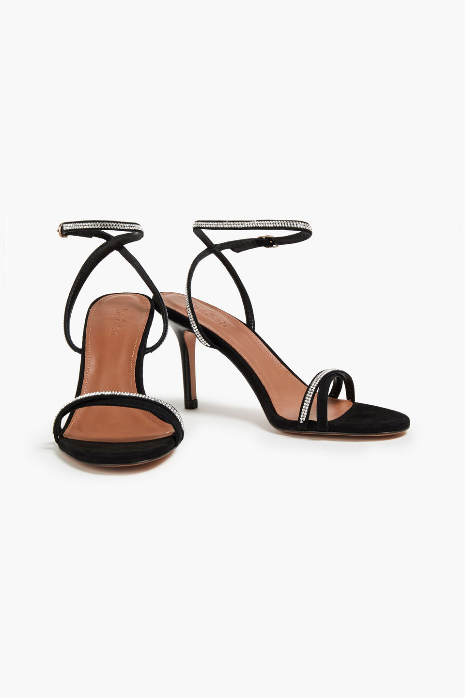 Ba&sh Cerena Crystal-embellished Suede Sandals In Black