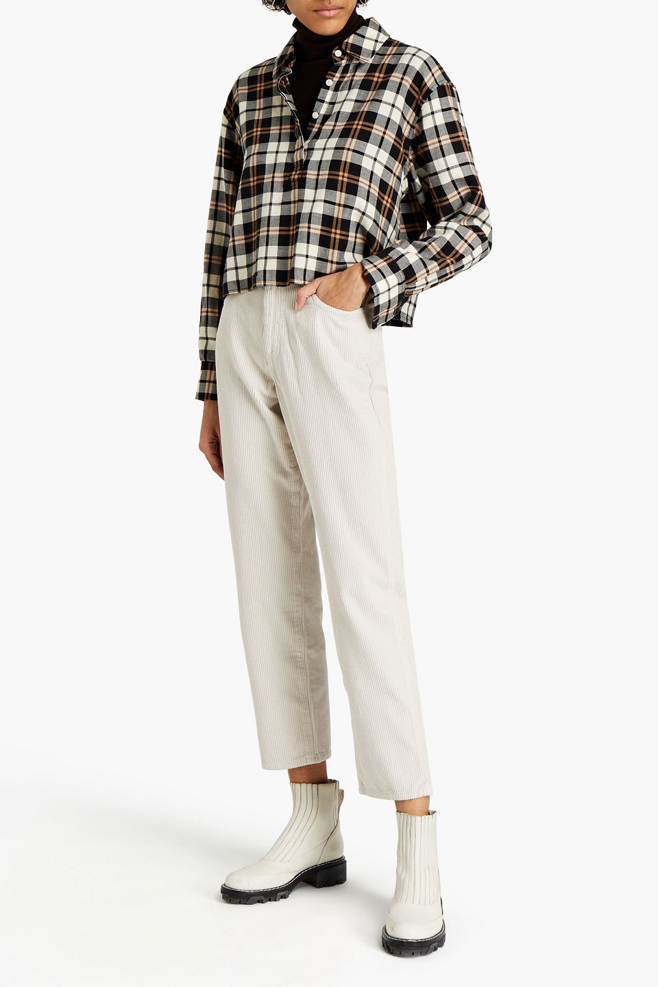 Ba&sh Soja Cropped Cotton-corduroy Straight-leg Trousers In Off-white