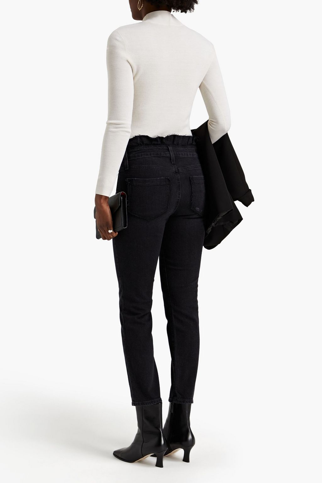 PAIGE Distressed high-rise straight-leg jeans