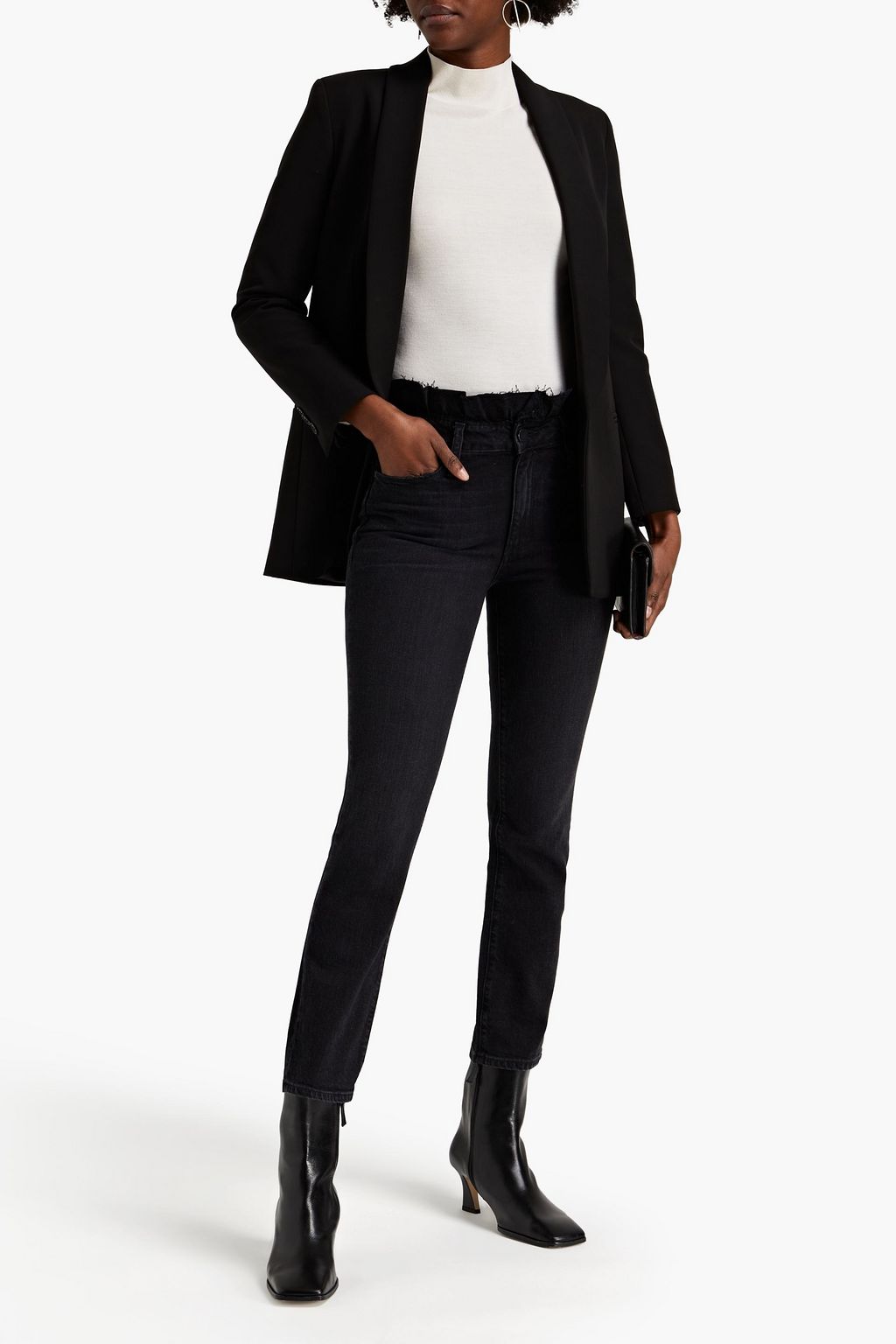 PAIGE Distressed high-rise straight-leg jeans