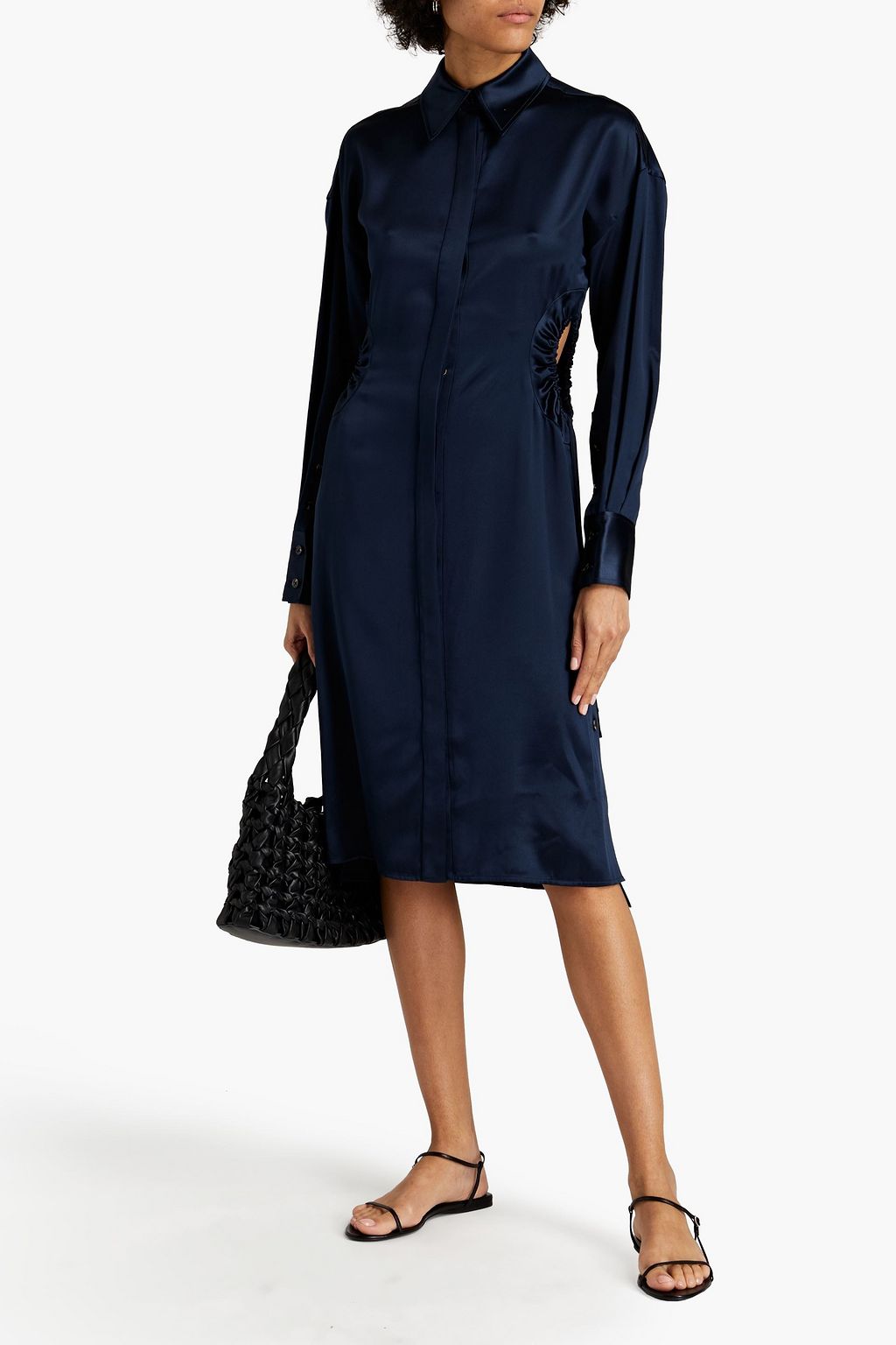 PROENZA SCHOULER Cutout lace-up silk-satin shirt dress