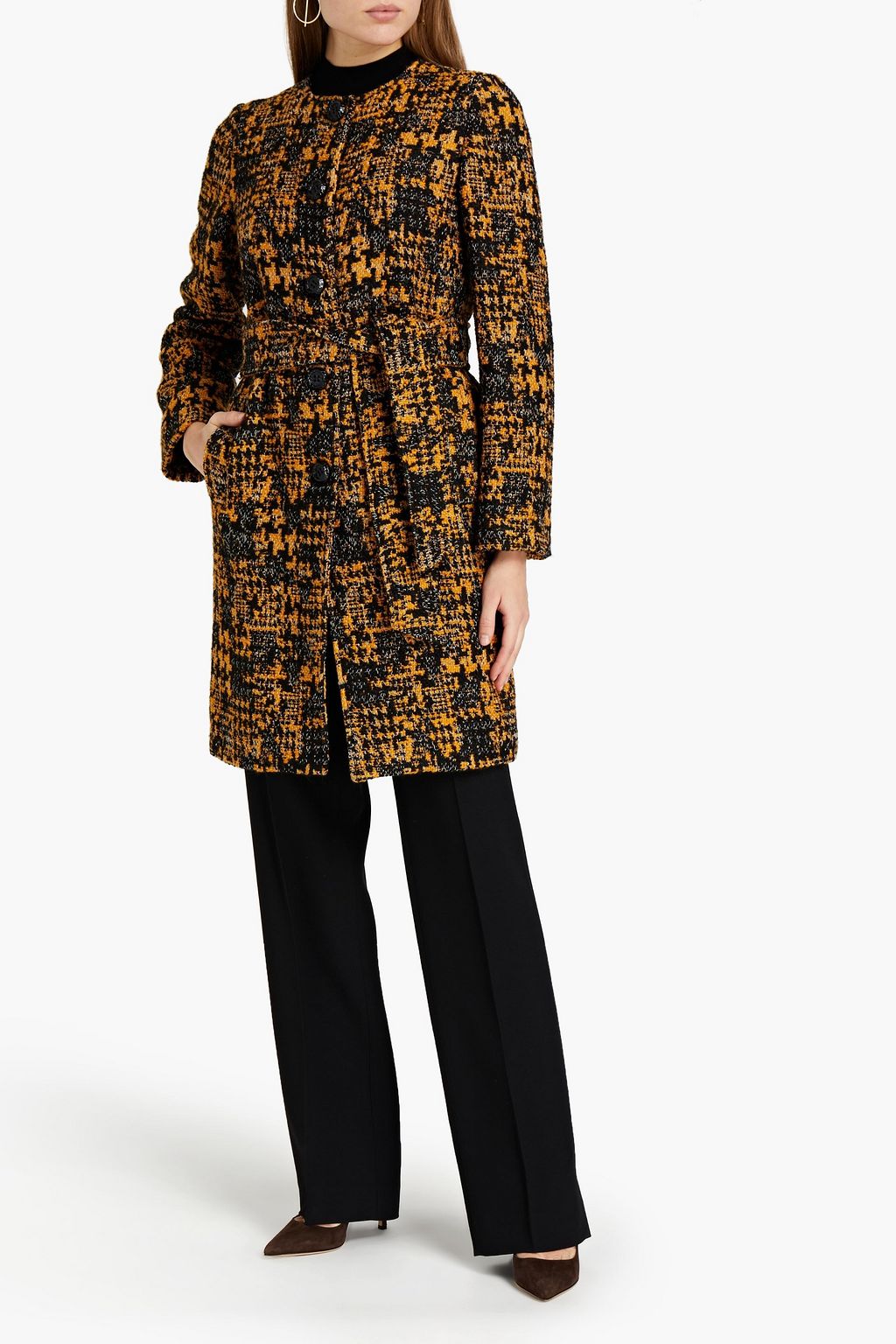 DOLCE&GABBANA ベルト付き ブークレツイード コート