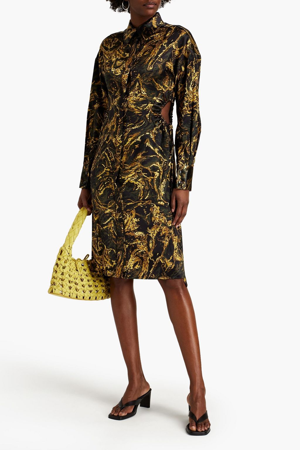 PROENZA SCHOULER Bedrucktes Kleid aus Seidensatin mit Cut-outs