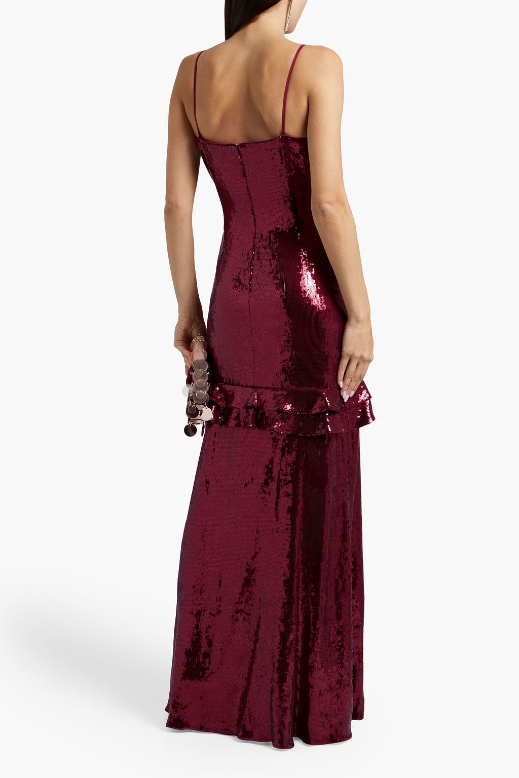 RACHEL ZOE Walker wrap-effect ruffle-trimmed sequined mesh gown