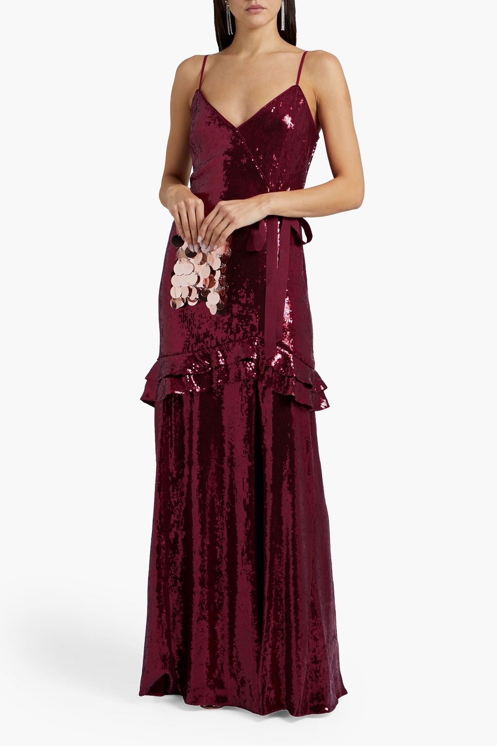 RACHEL ZOE Walker wrap-effect ruffle-trimmed sequined mesh gown