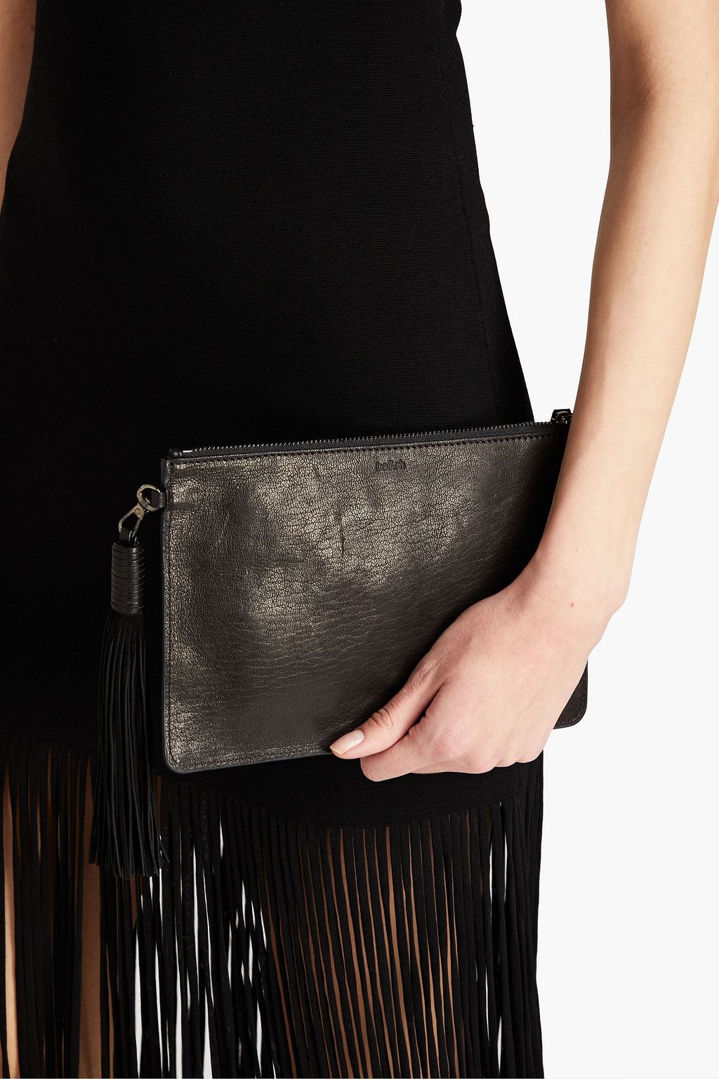 BA&SH Teddy tasseled textured-leather clutch